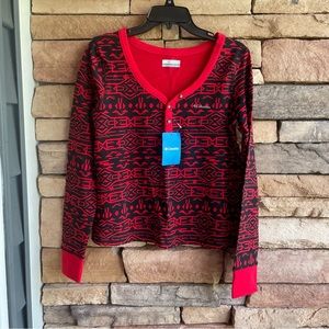 Columbia red black Holly Hideaway long sleeve top NWT
